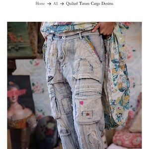 Magnolia Pearl Quilted Tatum Cargo Jeans in Faded Blue with Multicolor Accents
